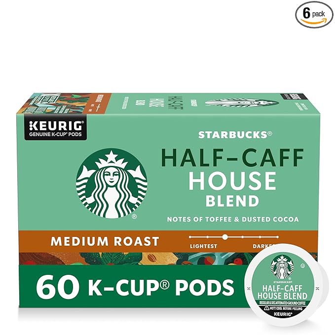 Starbucks K-Cup Coffee Pods, Medium Roast Hot or Iced Coffee, Half-Caff House by StarbucksbyNespresso