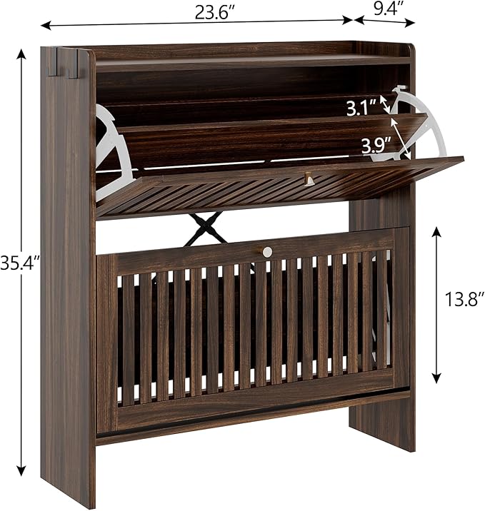 wanan 31.5" Shoe Cabinet with 2 Flip Slatted Drawers, Adjustable & Removable - Image 2