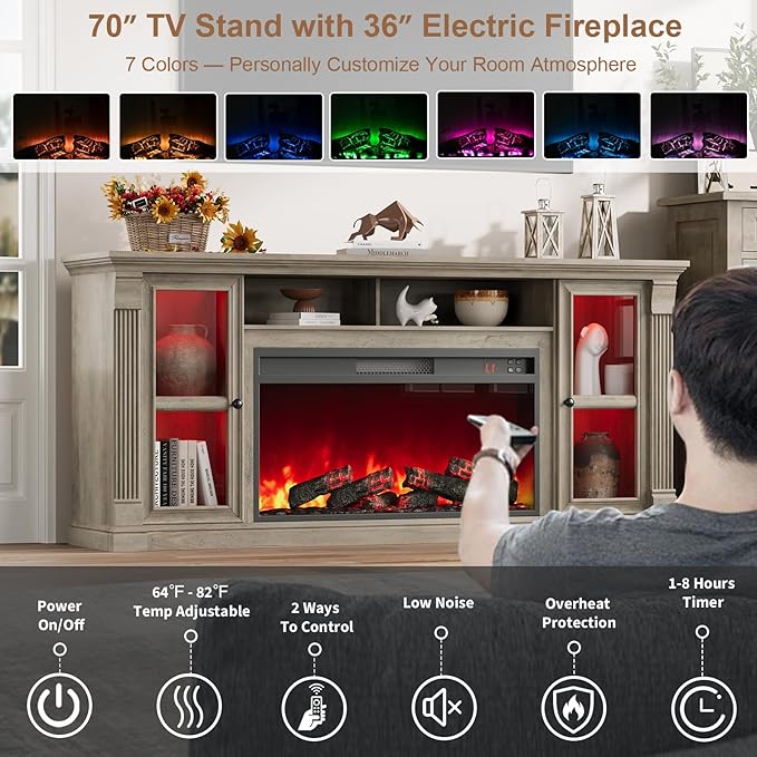 Farmhouse Fireplace TV Stand Up to 80" TVs, Media Console - Image 9