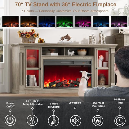 Farmhouse Fireplace TV Stand Up to 80" TVs, Media Console - Image 9