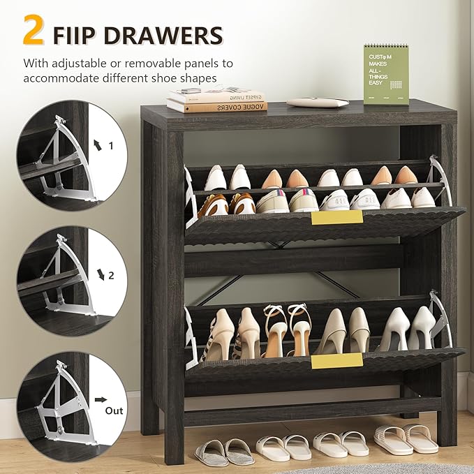 Shoe Cabinet Storage for Entryway, Fluted Shoe Cabinet - Image 4