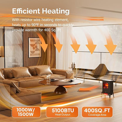 ROVSUN 22.4" H Electric Fireplace Stove, 1000W/1500W Freestanding Electric - Image 2