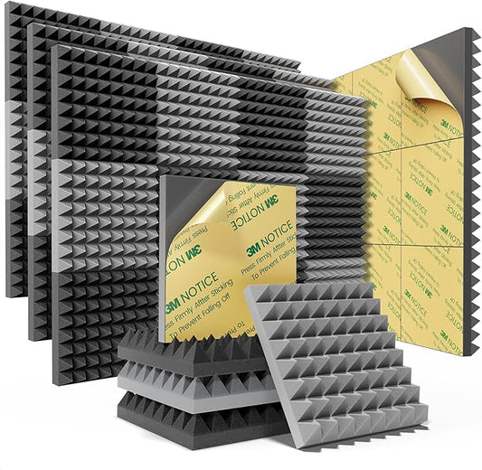Sonicism Soundproof Wall Panels Self-Adhesive Pyramid 48 Pack, Sound Absorption by Sonicism