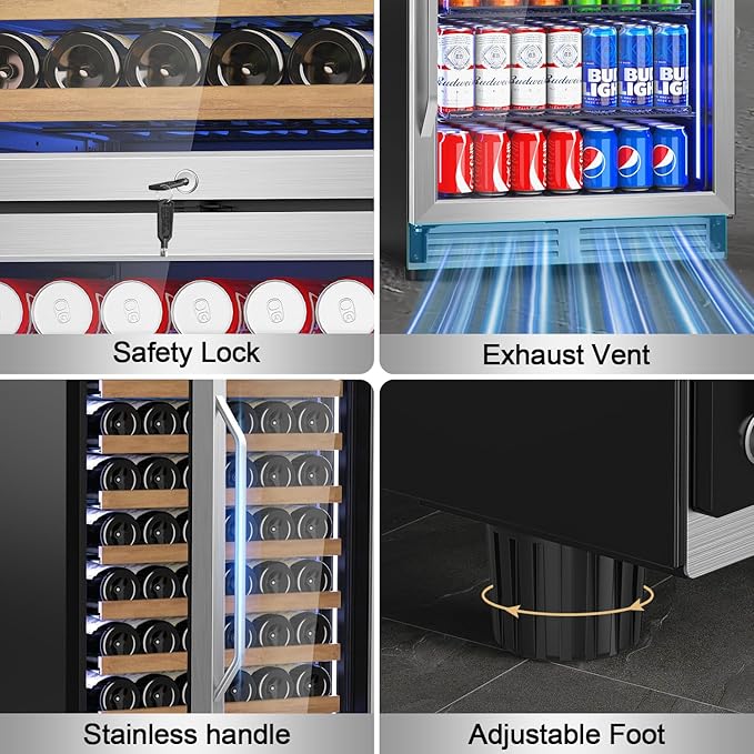 24 Inch Wide Wine and Beverage Refrigerator, 2 IN 1 Dual Zone Wine Cooler - Image 6