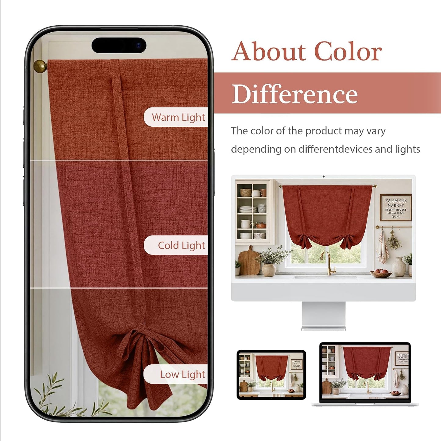 DriftAway Double Layer Linen Blackout Tie Up Curtains Thermal Insulated Fully Lined Balloon Roman Shade Bathroom Window Adjustable Rod Pocket for Small Window 39 Inch by 55 Inch Burnt Orange