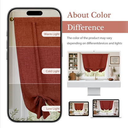 DriftAway Double Layer Linen Blackout Tie Up Curtains Thermal Insulated Fully Lined Balloon Roman Shade Bathroom Window Adjustable Rod Pocket for Small Window 39 Inch by 55 Inch Burnt Orange