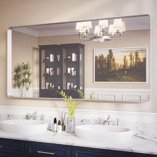 ISKM Silver Framed Mirror for Bathroom 60" x 30" Matte Bathroom Vanity Mirror by ISKM-IStillKeepMovin