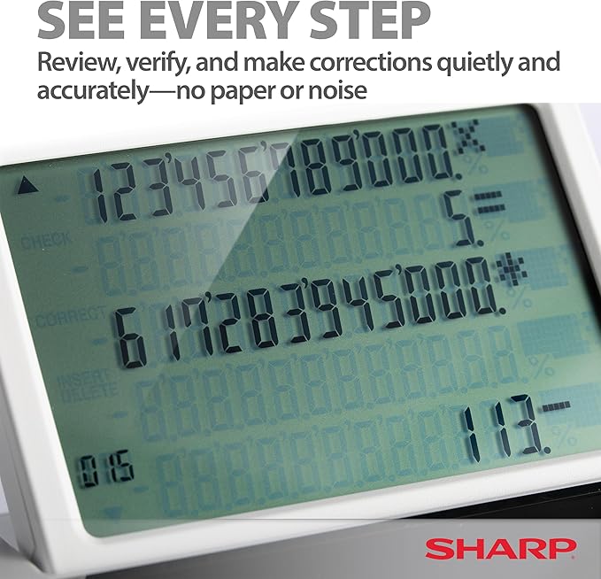 Sharp Paperless Printing Desk Calculator w/Check and Correct, Large 12-Digit - Image 3