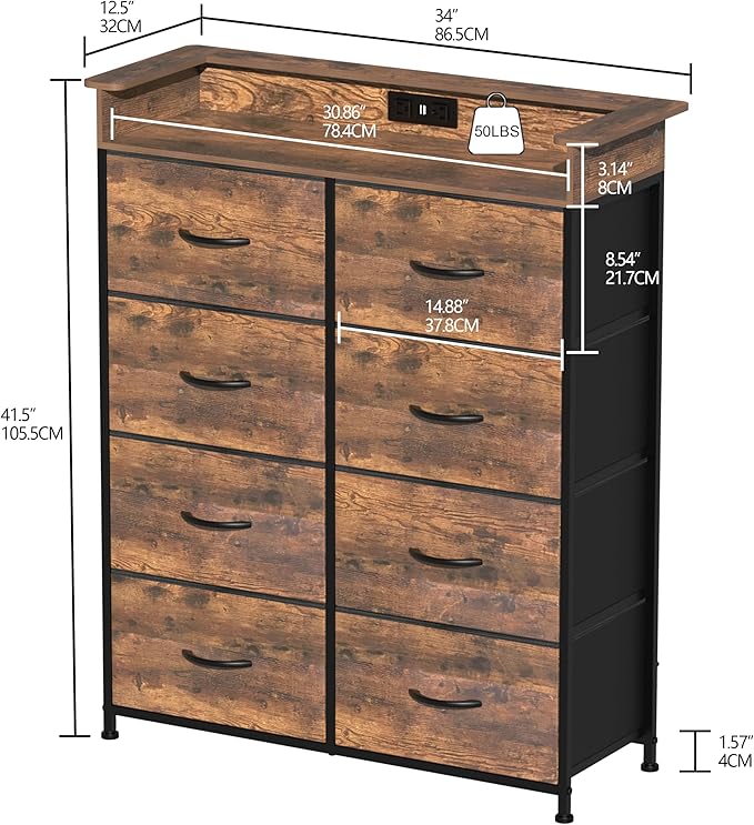 Tall Dresser for Bedroom with Charge Station 8 Drawers Dresser with LED Lights - Image 2