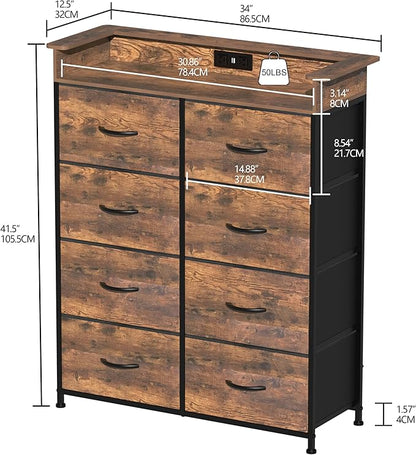 Tall Dresser for Bedroom with Charge Station 8 Drawers Dresser with LED Lights - Image 2
