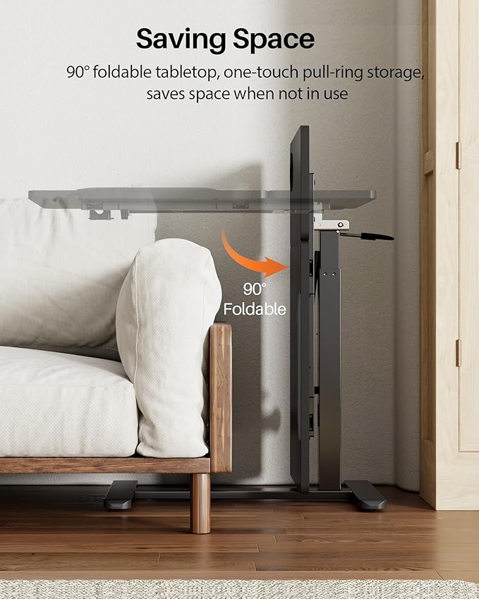 Overbed Table with Wheels, Pneumatic Height Adjustable Overbed Bedside Table - Image 5