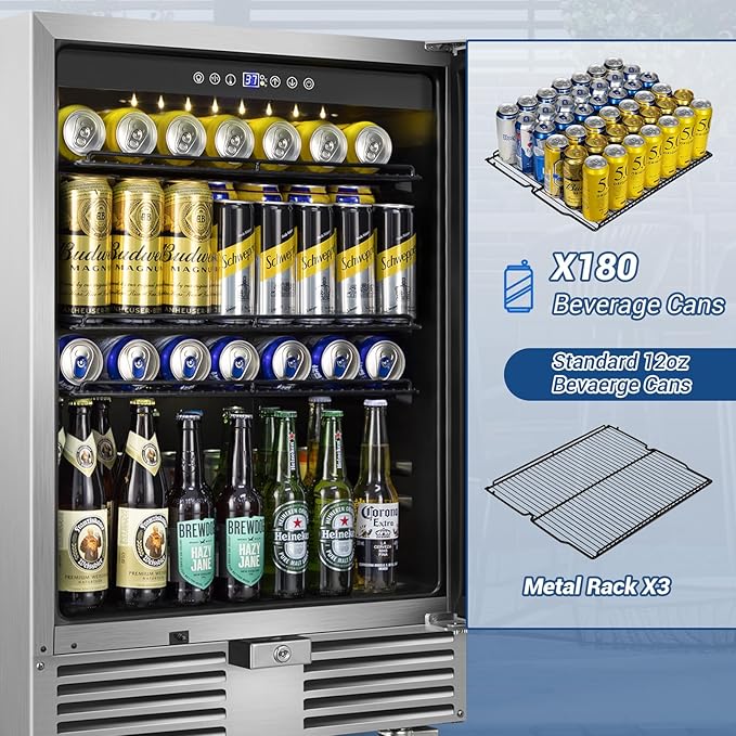 Outdoor Beverage Refrigerator 24 Inch Wide, Stainless Steel Beverage Fridge 180 - Image 3
