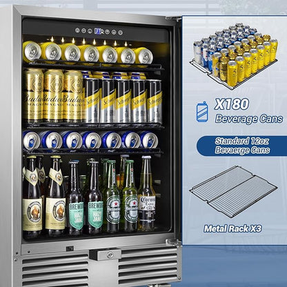 Outdoor Beverage Refrigerator 24 Inch Wide, Stainless Steel Beverage Fridge 180 - Image 3