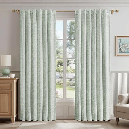 Beauoop Green Floral Jacquard Blackout Curtains 96 Inches Long 2 Panels - Image 2