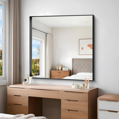 Black Bathroom Mirror, 42x42 Inch Rectangular Framed Mirror, Large Wall Mounted - Image 6