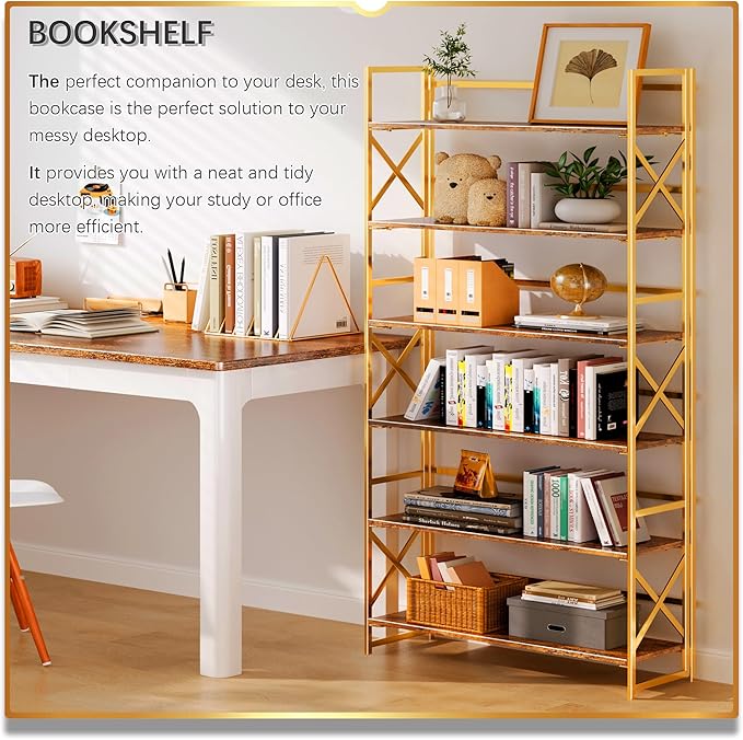 4NM Extra Wide 6 Tiers No Assembly Book Shelves, 61.8" H Folding Bookshelf - Image 3