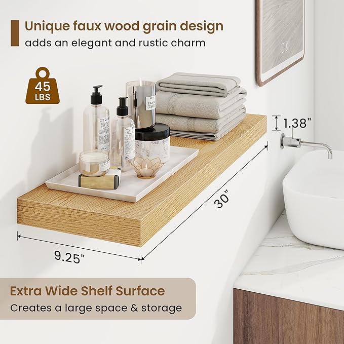 30in Floating Shelves for Wall, 2 Pack Long Wall Mounted Engineered Wood Shelves - Image 3