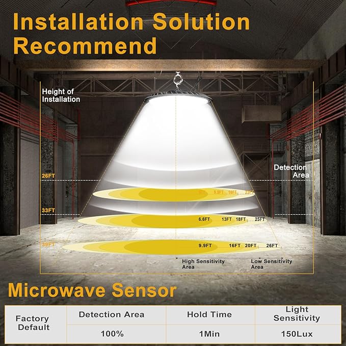ACOHOOK Smart 350W LED High Bay Light Motion Sensor, 48000lm Commercial Bay - Image 5