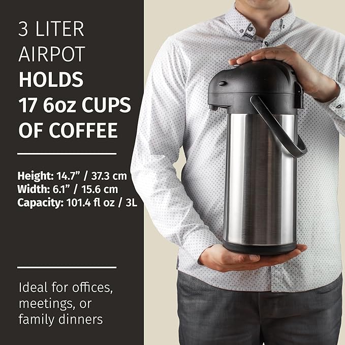 Cresimo Coffee Carafe with Pump - 102oz / 3L Airpot 12 Hours Large Hot Water - Image 3