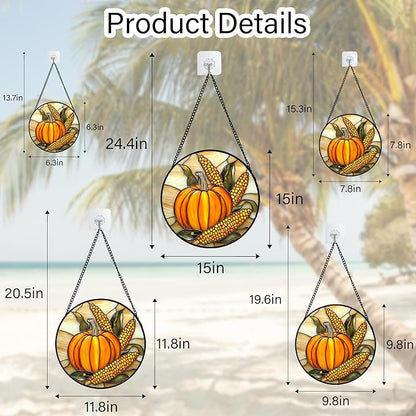 DASTOLL Stained Glass Window Hanging Autumn Harvest Pumpkin Corn 6.3" - Image 6
