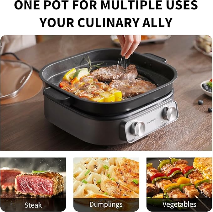 6-Quart Electric Skillet with Grill | Non-Stick PFOA-Free Ceramic-Coated Pot - Image 4