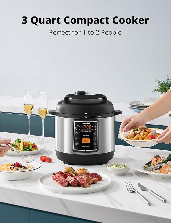 COMFEE’ 7-in-1 Small Electric Pressure Cooker, Slow Cooker, Sous Vide, 3 Quarts - Image 6