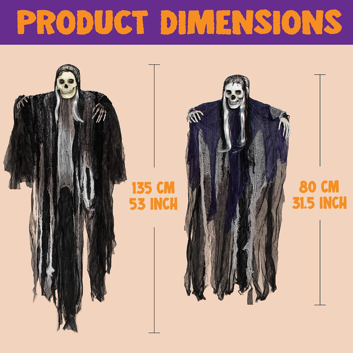 JOYIN 3 Pack Hanging Halloween Skeleton Ghosts Decorations, Grim Reapers for ...