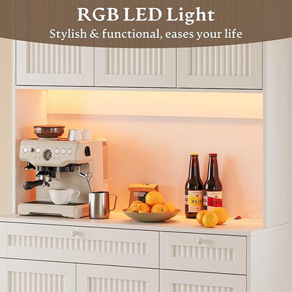 Pantry Cabinet with Charging Station and Light, Tall Kitchen Pantry Storage - Image 5