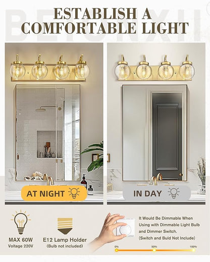 Beionxii 4-Light Bathroom Vanity Light Fixtures, 3 Light Brushed Gold Bathroom - Image 3