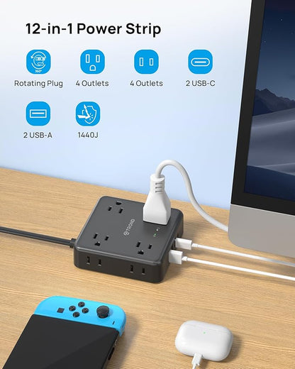 TROND 360° Rotating Flat Plug Power Strip, 5FT Flat Extension Cord - Image 3