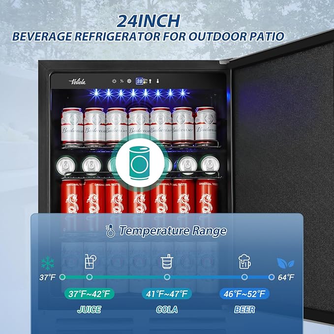 24 Inch Beverage Refrigerator Outdoor, Under Counter Beverage Cooler - Image 3