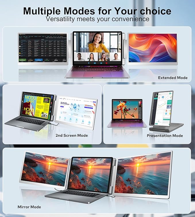 FOPO 14" Triple Monitor Laptop Screen Extender-FHD 1200P 16:10 Laptop Screen - Image 6