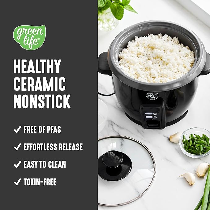 GreenLife Rice Cooker with Removable PFAS-Free Ceramic Nonstick Pot, 3-Cups - Image 3