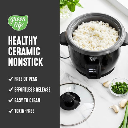 GreenLife Rice Cooker with Removable PFAS-Free Ceramic Nonstick Pot, 3-Cups - Image 3
