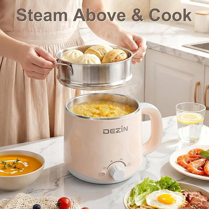 Dezin Hot Pot Electric with Steamer, Rapid Noodles Cooker, Stainless Steel - Image 4