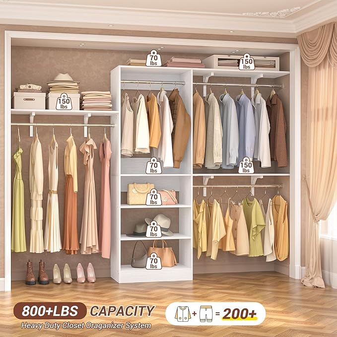 8FT Closet System with Shelves, Wall Mount Bedroom Wardrobe Walk-in Closet - Image 3
