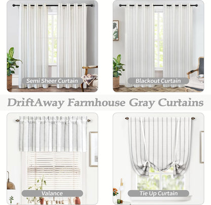 DriftAway Farmhouse Double Layer Linen Blackout Tie Up Curtains Thermal Insulated Vertical Striped Fully Lined Balloon Roman Shade Bathroom Window Adjustable Rod Pocket 45 Inch by 63 Inch Gray