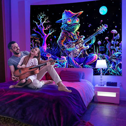Galoker Blacklight Frog Tapestry Fantasy Neon Mushroom Tapestries UV Reactive Plant Floral Wall Tapestry Galaxy Space Tapestries Wall Hanging for Home Decor(H51.2×W59.1 inches)