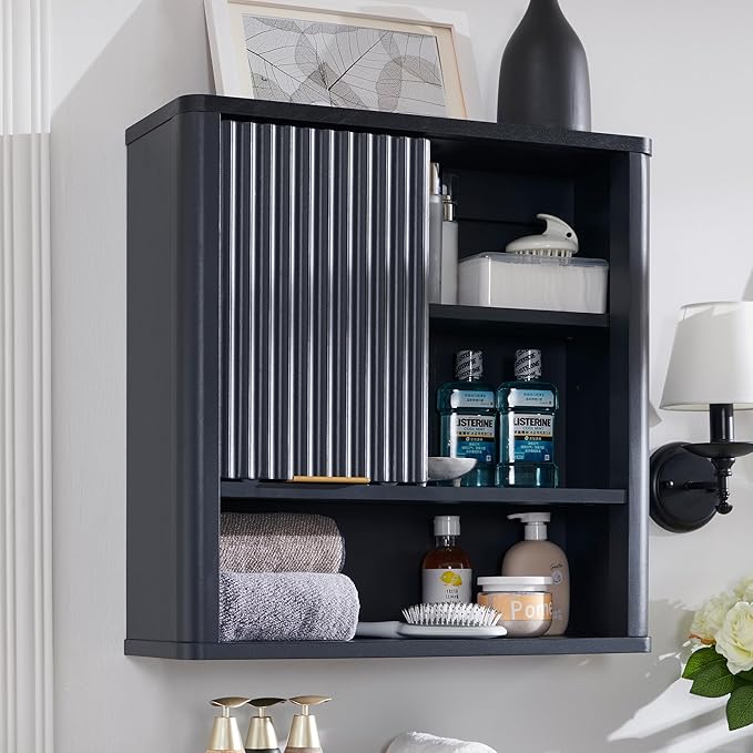RedLemon Bathroom Wall Cabinet w/Fluted Sliding Door, Modern Medicine Cabinet by REDLEMON