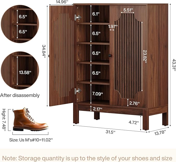 Tribesigns Shoe Cabinet with Doors, 5-Tier Shoe Storage Cabinet with Adjustable - Image 2