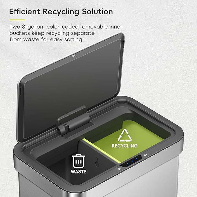 EKO Econova 30L+30L Dual Compartment Motion Sensor Trash Can, 16 Gallon - Image 5