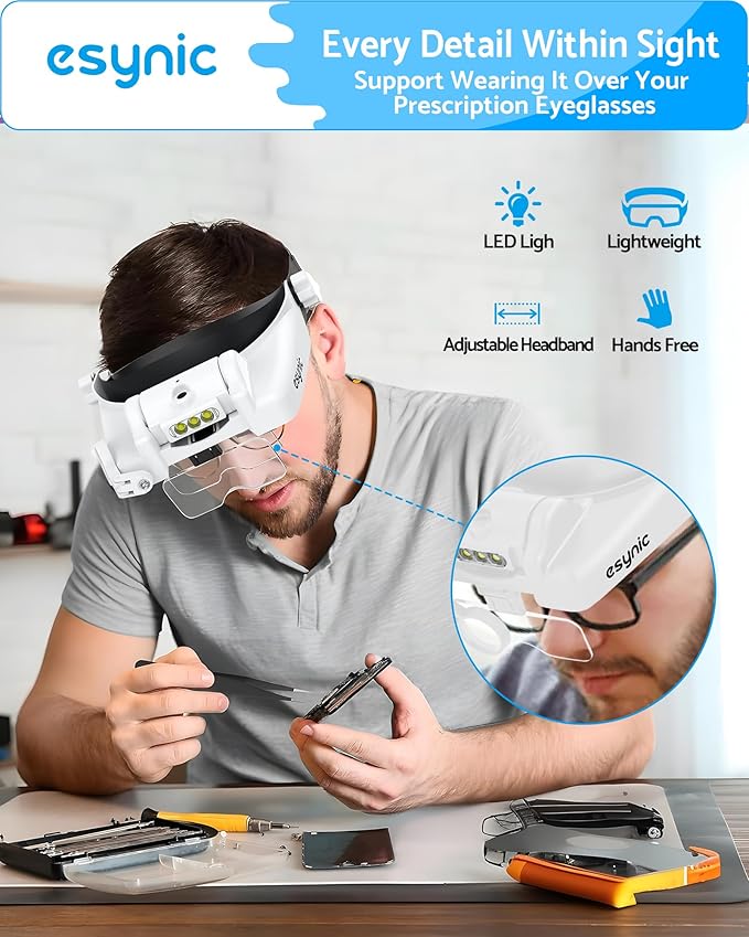eSynic Type-C Rechargeable Magnifying Glasses Headset-Up to 14X Magnification - Image 2