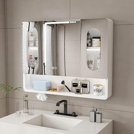 White Wall Mounted Bathroom Mirror Cabinet by BENIME%C2%AESMARTLEDMIRROR