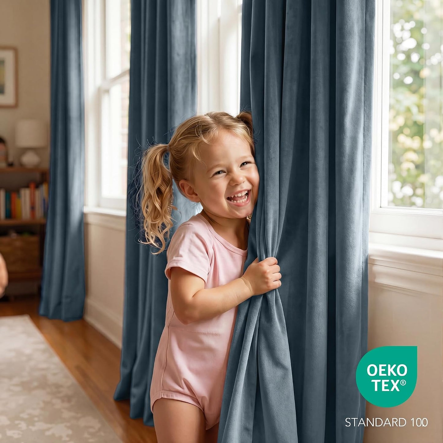 RYB HOME Dusty Blue Velvet Blackout Curtains 84 inches Long for Bedroom | Thermal Insulated, Room Darkening, Light UV Privacy Block, With Hook Belt, Back Tab, Living Dining Room, W52 x L84, 2 Panels