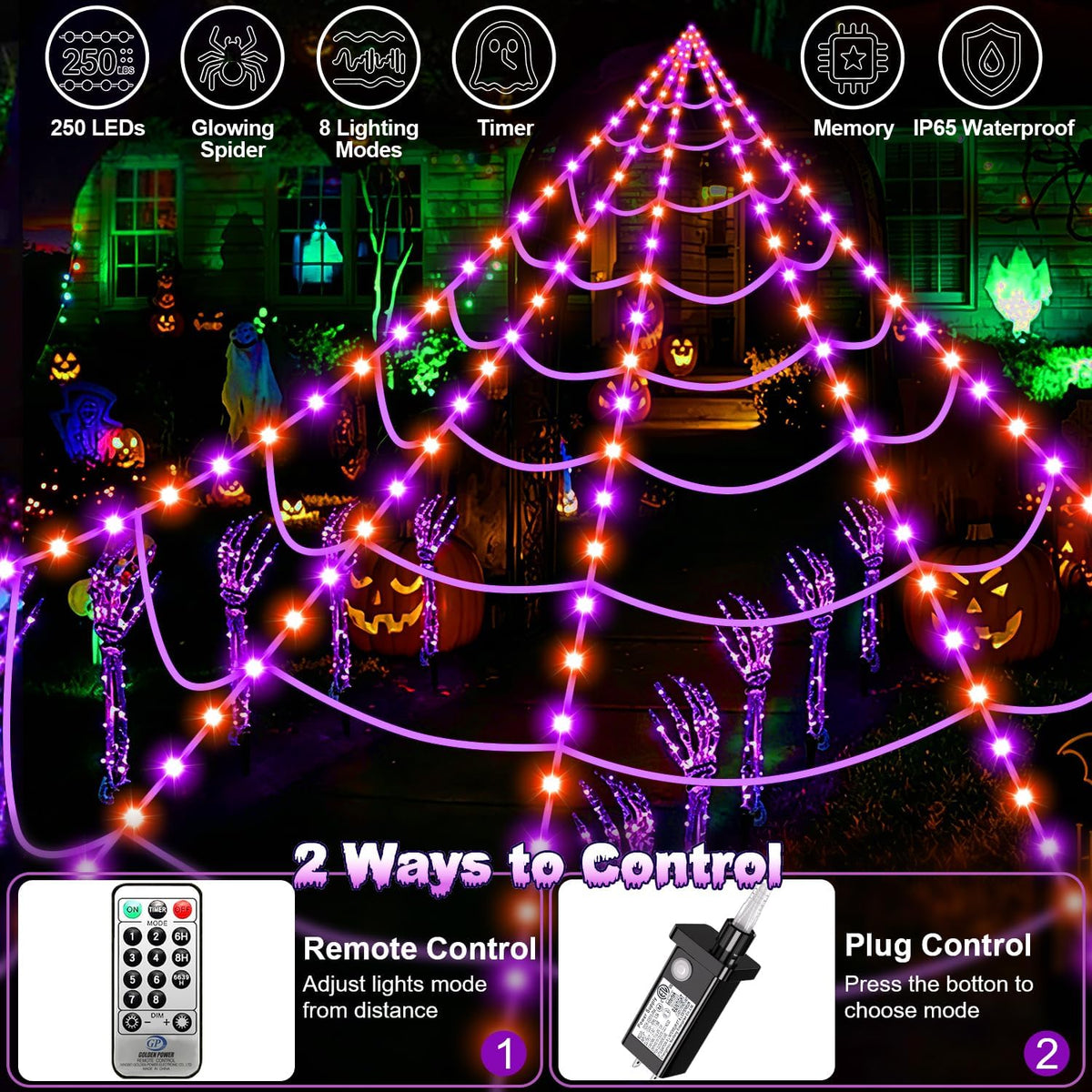 Halloween Decorations Outdoor, 250 LED Halloween Giant Spider Web Lights, 200...