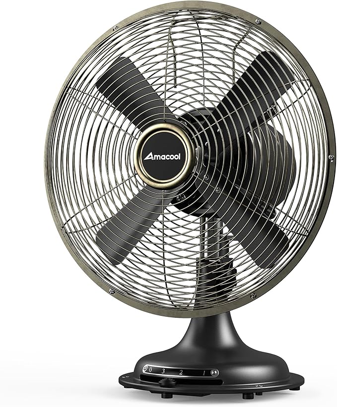 AMACOOL Oscillating Vintage Fan, All Metal 8" Retro Table Top Fan, Adjustable by AMACOOL