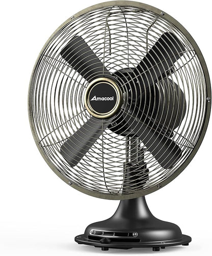 AMACOOL Oscillating Vintage Fan, All Metal 8" Retro Table Top Fan, Adjustable by AMACOOL