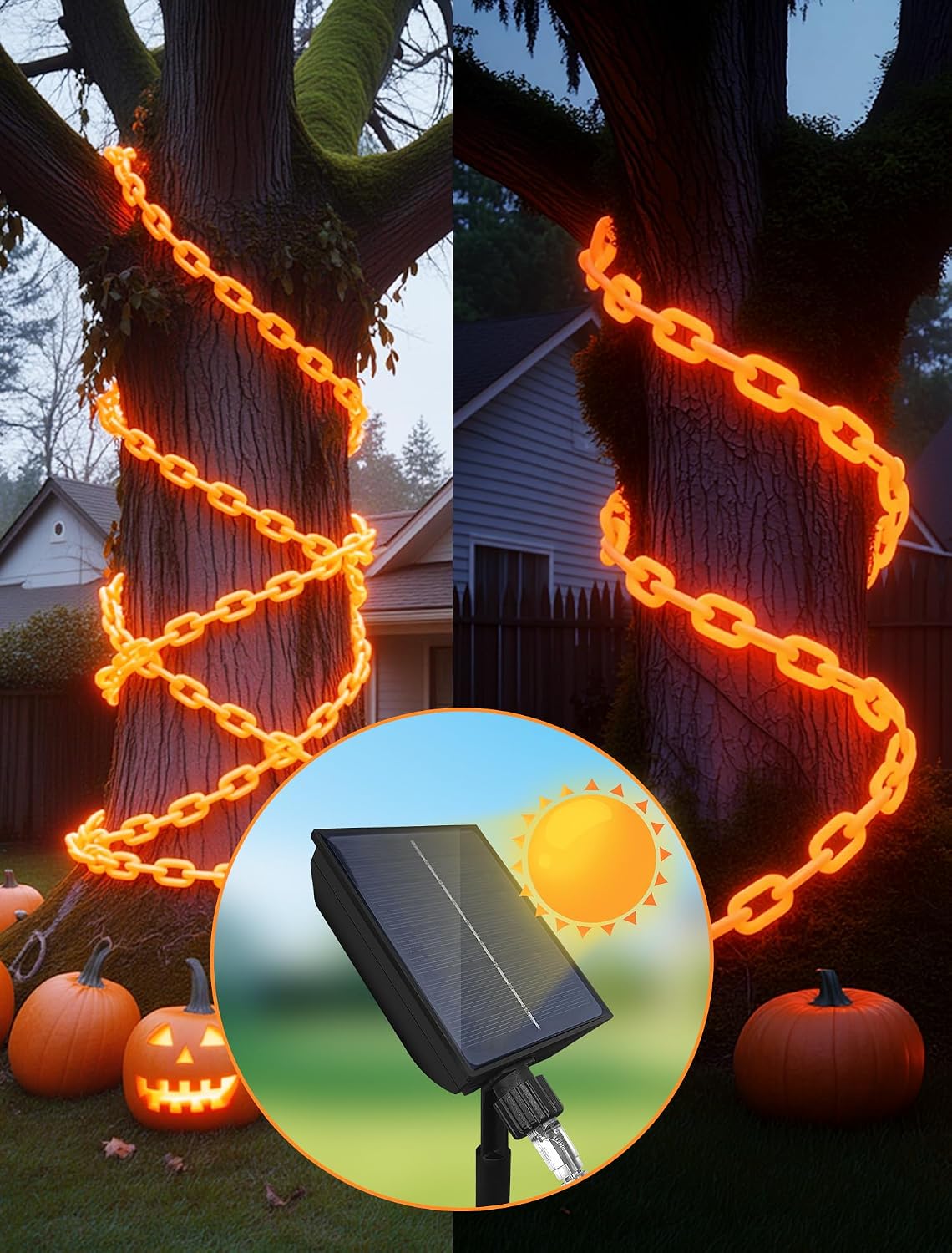 Solar Halloween Decoration Chain Lights,10.5 FT 175 LED Plastic Chain