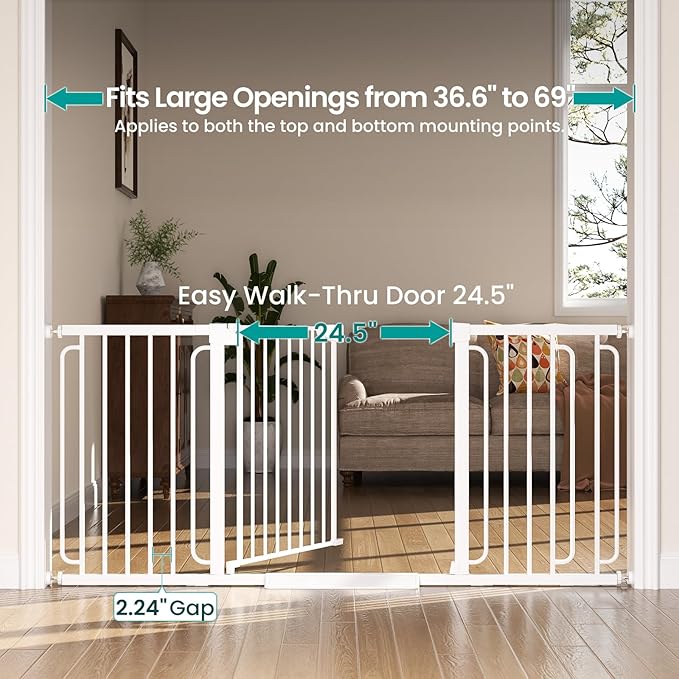 Cumbor Extra Wide Baby Gate, 36.6-69" Walk-Through Dog Gate - Image 2