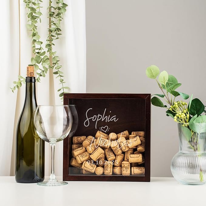 ARYCRAFTS Personalized Wooden Wine Cork Holder Shadow Box – Custom Engraved - Image 3